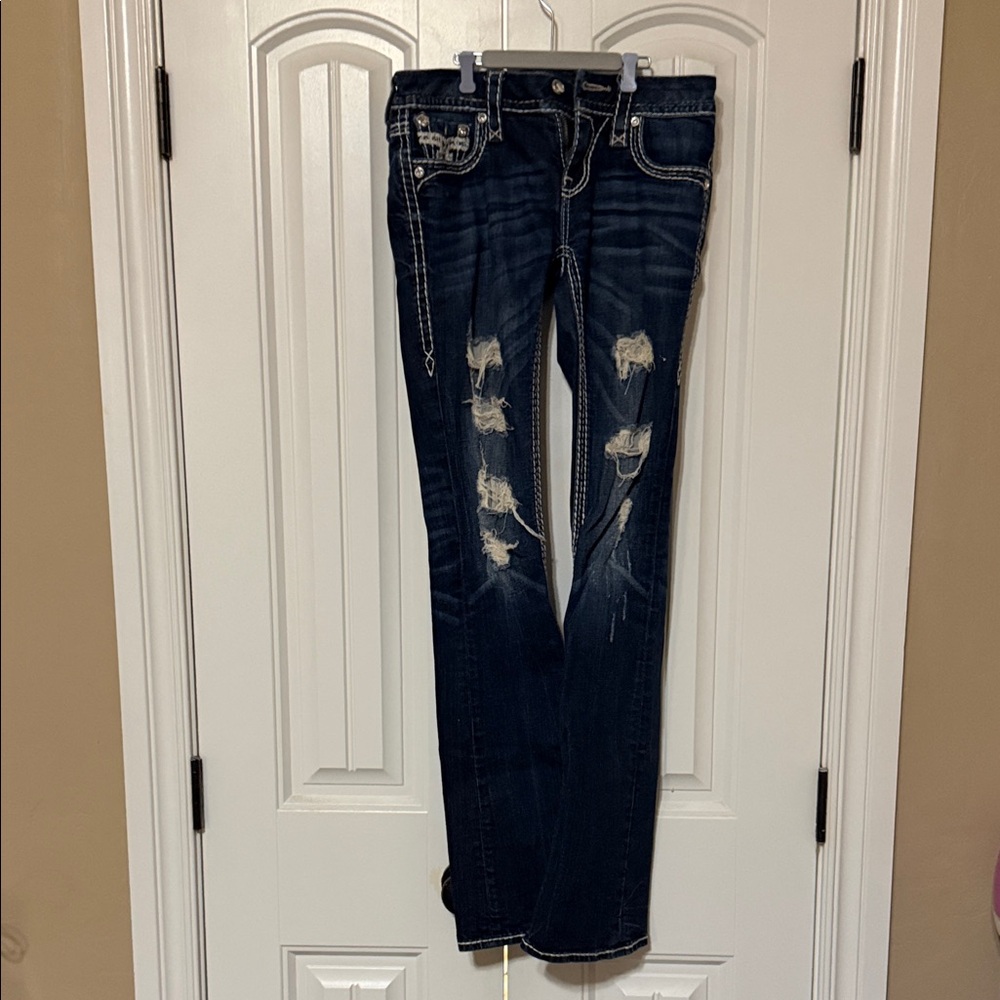 Stylish Distressed Blue Jeans rock revival brand